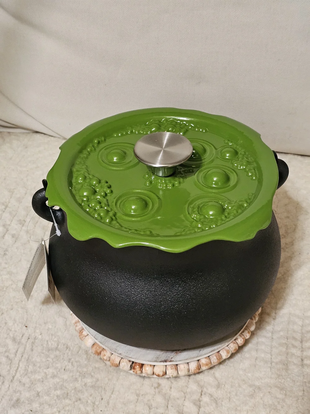 6-Quart Smith and Clark Cast Iron Cauldron Pot with Green 'Bubbling' Lid Witch